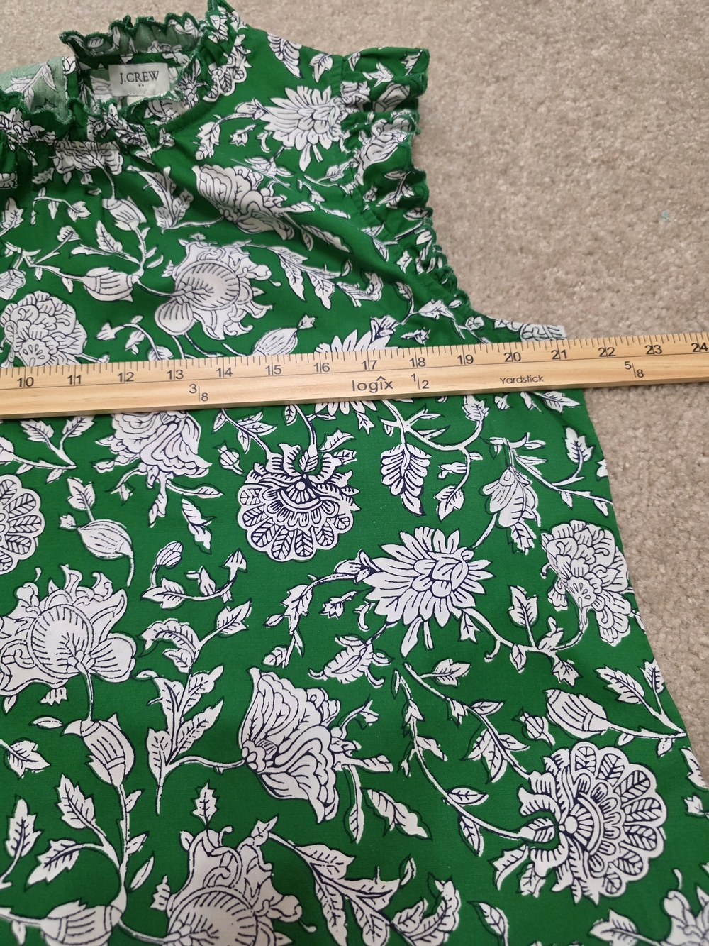J.Crew Green Floral Sleeveless Ruffle Neck Top Size L 100% Cotton - Picture 12 of 12